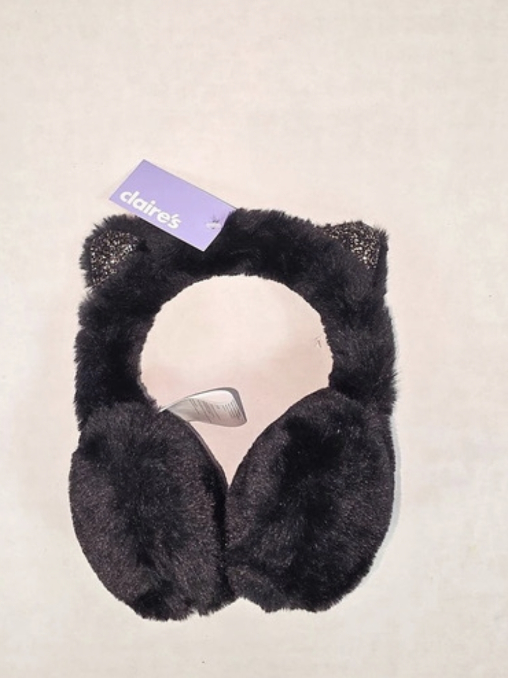 claires Plush Black Earmuffs NWT